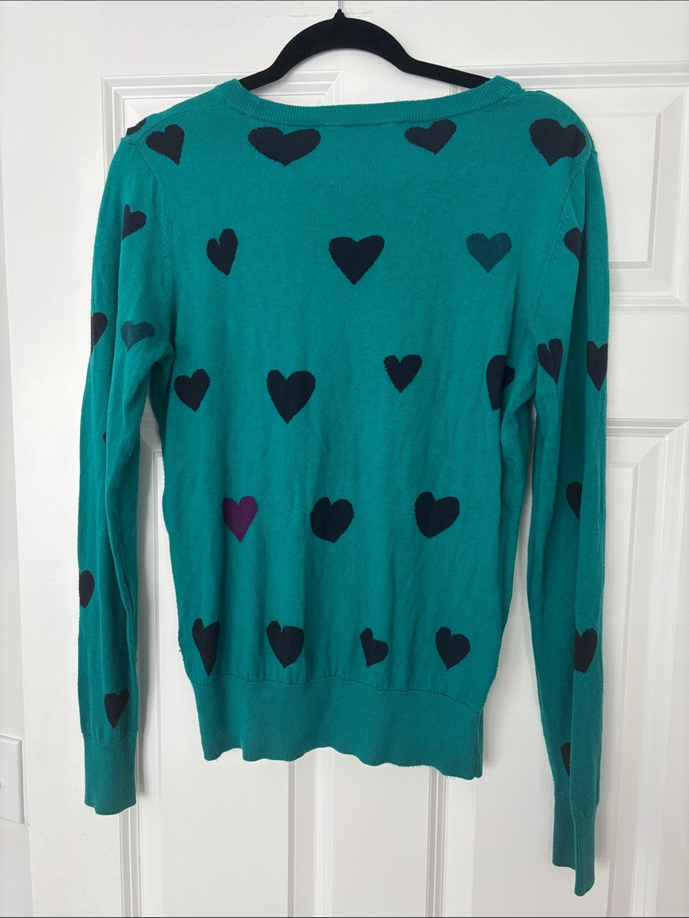 French Connection teal heart sweater size small ASO Teen Wolf Allison Argent - Picture 3 of 4